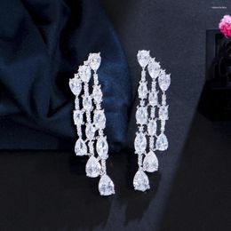 Pendientes colgantes ThreeGraces Zirconia cúbica brillante gota de agua larga boda para novias joyería para fiesta de Navidad E1297