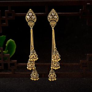 Boucles d'oreilles pendantes tibétaines Vintage femmes géométrique longue chaîne gland suspendu goutte Bollywood bijoux Boho cloche Jhumka Earri