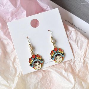 Boucles d'oreilles pendantes Timlee E266 capricieux rétro dessin animé fille visage contour alliage goutte personnalité bijoux en gros