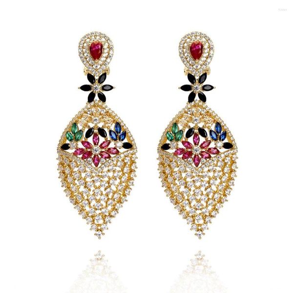 Dangle Boucles D'oreilles TIRIM Grande Vente Multi Mix Couleur Inde Boucles D'oreilles Africaines Pour Femmes Goutte Goutte Cubique Zircon Dubaï Boucle D'oreille Nigeria Bijoux Cadeaux