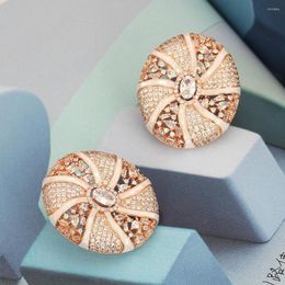 Bengelen oorbellen tirim luxe ovale abalone shell voor vrouwen vol kristal zirkon mirco verharde bruiloft druppel oorrang mode sieraden