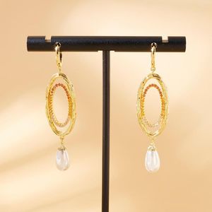 Boucles d'oreilles pendantes TIRIM perle goutte d'eau pour les femmes creux sculpté Design cubique zircone oreille bijoux femme fête cadeau accessoires