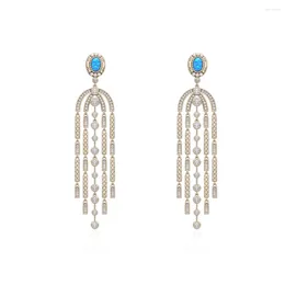 Boucles d'oreilles TIRIM pour femmes, bijoux cubiques, zircone opale, perles, goutte, Vintage, longue chaîne à franges, accessoires de fête
