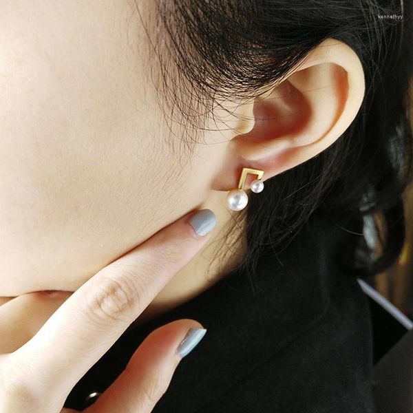 Boucles d'oreilles pendantes en titane avec or 18 carats, fausses perles, bijoux pour femmes, robe de soirée Punk, piste Rare coréen japon Boho hip hop