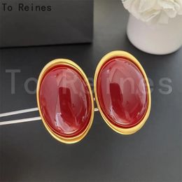 Boucles d'oreilles pendantes à Reines Design de marque de mode Vintage rouge ovale Clip d'oreille exagéré charmant femmes luxe tendance bijoux accessoires