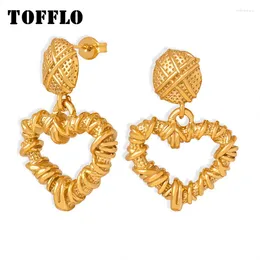 Boucles d'oreilles pendantes TOFFLO, bijoux en acier inoxydable, pendentif creux à texture irrégulière avec lignes enveloppées et Simple BSF966