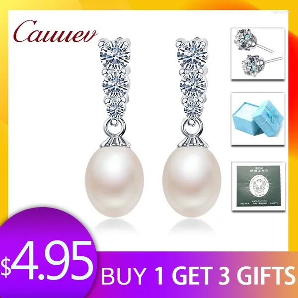 Pendientes colgantes de perlas naturales para mujer, joyería de plata de ley S925, gota para regalo de boda/fiesta, 5 colores