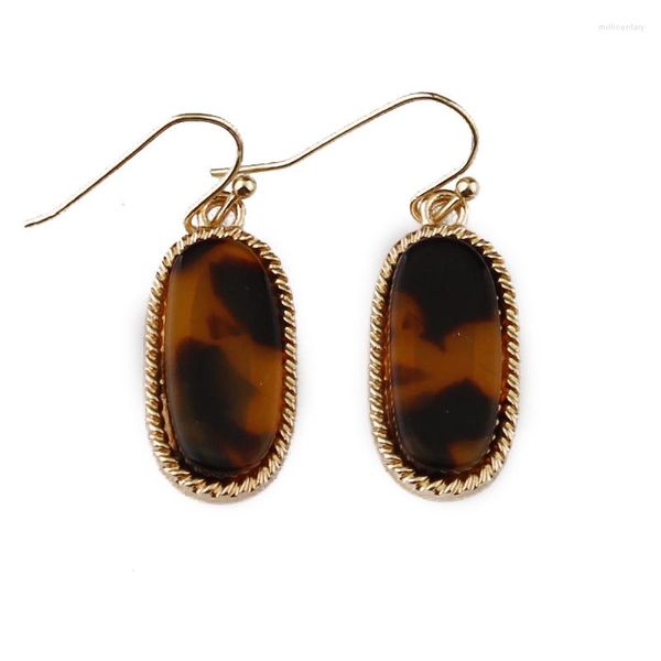 Boucles d'oreilles pendantes écaille de tortue ovale acétate acrylique goutte en 14K plaqué or pour les femmes classique géométrique Marquise bijoux cadeaux