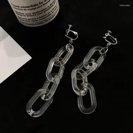 Boucles d'oreilles pendantes, chaîne transparente, longue, haut profil, Simple, épais, collier coréen, Clip d'oreille Hipster