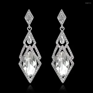 Boucles d'oreilles TREAZY couleur argent géométrique cristal longues pour femmes Vintage mariée demoiselle d'honneur mariage Femme Pendante