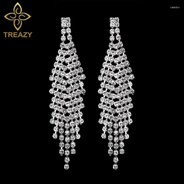 Pendientes colgantes TREAZY Sparking Crystal Rhinestone boda largo para mujeres gota colgante 2024 fiesta de graduación Femme Brincos