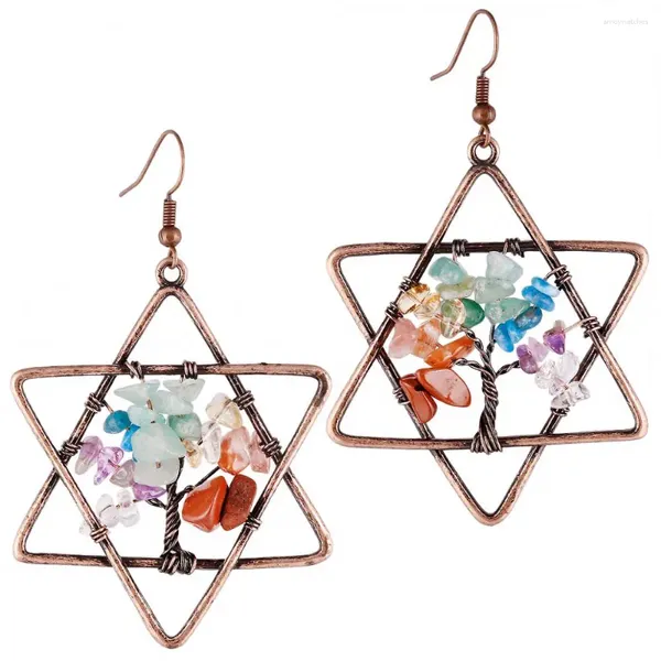 Pendientes colgantes Árbol de la vida Chakra piedra de cristal mujer gota estrella David hexagrama Natural caída pendiente con gancho joyería