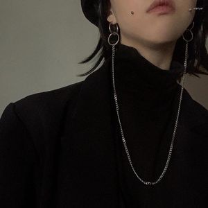 Dangle Oorbellen Trend Sieraden Roestvrij Staal Overdreven Lange Keten Ronde Geometrische Piercing Drop Oorstekers Voor Vrouwen