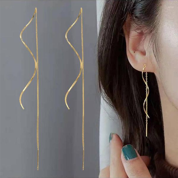 Pendientes colgantes Tendencia Pendiente de borla larga Mujeres Enhebrador en espiral Acero de titanio Línea de oreja colgante Cadena de onda simple Regalo de joyería colgante