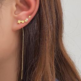 Pendientes colgantes de tendencia para mujer, cadena de hilo de borla de alambre largo, colgantes de cuentas de estrella de escalada, pendientes rectos colgantes, joyería