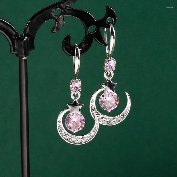 Pendientes colgantes tendencia Luna de cristal rosa estrella para mujeres niñas circonita brillante joyería de margaritas accesorios góticos de lujo regalos