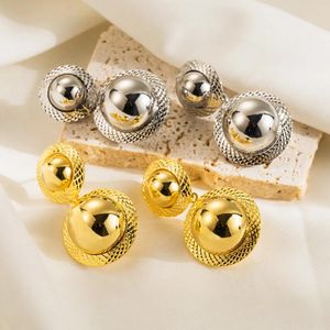 Boucles d'oreilles pendantes Design tendance géométrique couleur or Double boule goutte pour femmes cadeau de luxe bijoux de haute qualité