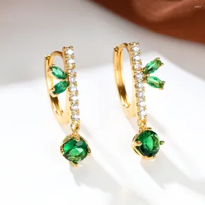 Boucles d'oreilles pendantes tendance en plaqué or 14 carats, cerceau en Zircon vert émeraude, forme de ligne Simple, petits Huggies pour femmes, bijou Design