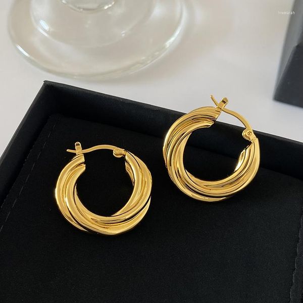 Boucles d'oreilles pendantes à la mode en or 18 carats torsadé lisse circulaire cerceau de luxe femmes bijoux fête de créateur