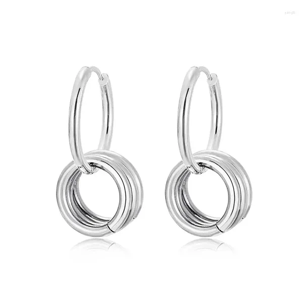 Boucles d'oreilles pendantes tendance en acier inoxydable 2023, cerceau multi-cercles pour femmes et hommes, couleur or argent, Punk