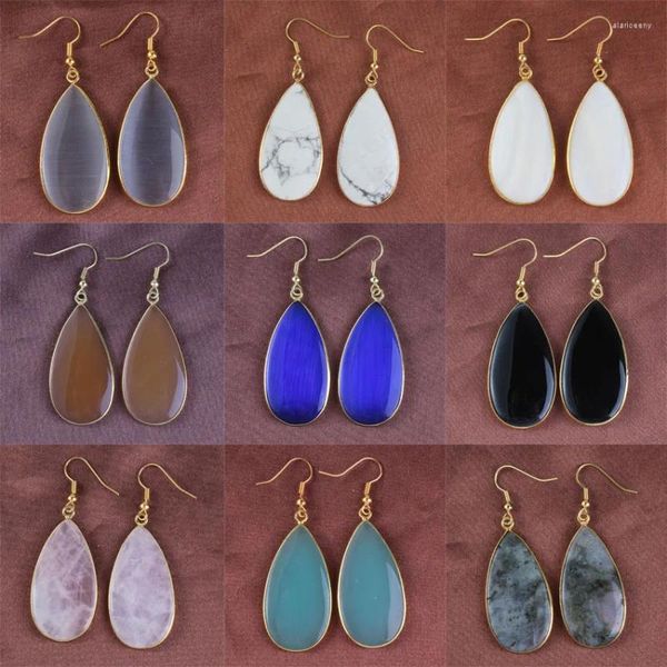 Pendientes colgantes de moda, cuentas, Color amarillo claro, oro, rosa, cuarzo, ágatas negras, gota de agua, concha blanca, Ojo de Gato Azul, joyería de piedra