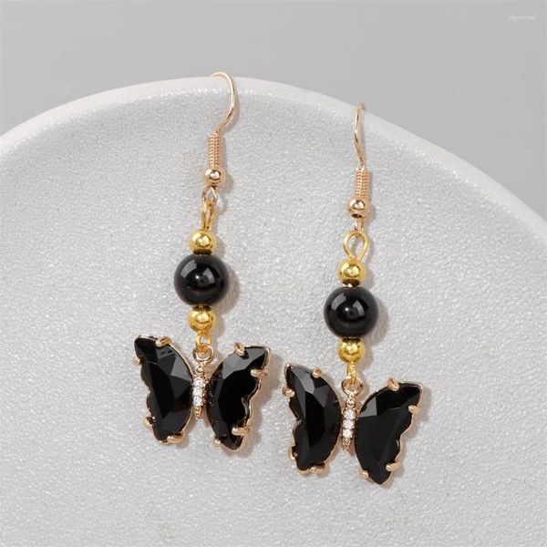 Boucles d'oreilles en pente tendance noire onyx papillon pendentif Perles de cristal de pierre naturelle charme pour femmes filles guérison cadeaux reiki