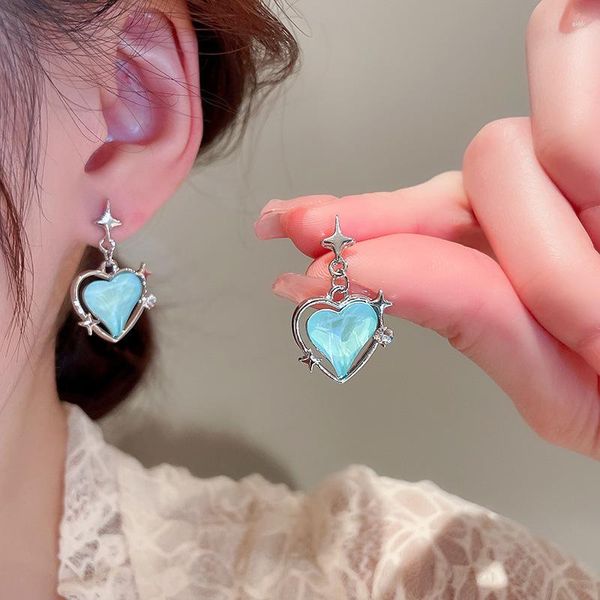 Pendientes colgantes de cristal de corazón ondulado de agua azul de moda para Mujer, Pendientes geométricos de diamantes de imitación de estrella, Pendientes de Mujer, regalo de joyería