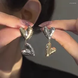 Boucles d'oreilles pendantes Design tendance Double couleur amour coeur mode Simple coréen doux Cool métal femmes filles bijoux en gros