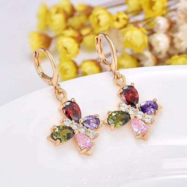 Pendientes colgantes pendientes de moda mariposas Animal plateado joyería de circón colorida para mujeres 2024 colgantes de gancho de Color oro rosa