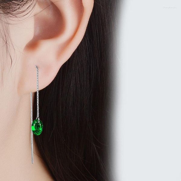 Boucles d'oreilles pendantes à la mode véritable 925 en argent Sterling émeraude boucle d'oreille pour les femmes Aros Mujer Oreja vert topaze grenat