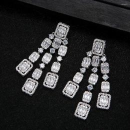 Boucles d'oreilles pendantes à la mode géométrique boucle d'oreille pour les femmes de mariage cubique Zircon cristal CZ boucle d'oreille de mariéeAretes DeMujer Modernos E9220