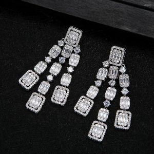 Pendientes colgantes pendientes de gota geométricos de moda para Mujer circón cúbico de boda cristal CZ pendiente nupcial Aretes DeMujer Modernos E9220