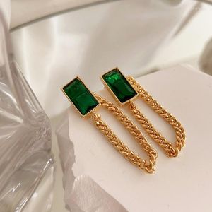 Dangle Boucles D'oreilles À La Mode Vert Verre Pierre En Acier Inoxydable Gland Oreille Pour Les Femmes En Gros Or Couleur Usine Bijoux