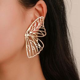 Pendientes colgantes de moda con forma de mariposa hueca para mujer, colgante de ala grande de Metal, joyería llamativa