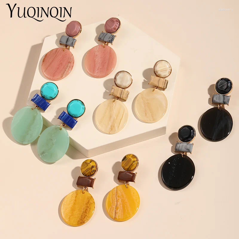 Dangle Earrings Trendy Korean Big Drop For Women Fashion Jewelry Resin Geometric Long Earings Round Vintage Brincos Gift