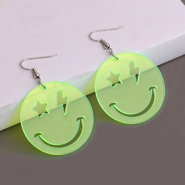 Boucles d'oreilles tendance néon jaune rose acrylique goutte pour femmes filles Transparent Fluorescence grand rond bijoux de mode