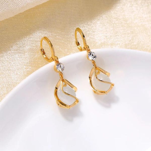 Boucles d'oreilles pendantes en verre opale pour femmes et filles, accessoires d'oreille exquis en cuivre, bijoux tendance