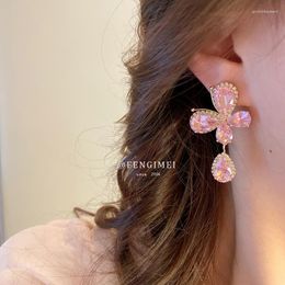 Orecchini pendenti Gioielli romantici alla moda Orecchini a farfalla rosa con zirconi cubici Orecchini con ciondolo vintage per donne Gioielli esagerati