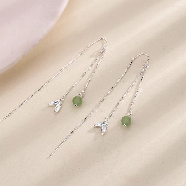 Boucles d'oreilles tendance couleur argent goutte Hetian Jade perle feuille gland pour femmes fille cadeau mode bijoux livraison directe en gros