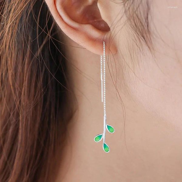 Baumeln Ohrringe Trendy Silber Farbe Stud Tropfen Quasten Green Leaf Emaille Für Frauen Mädchen Geschenk Mode Schmuck Dropship Großhandel