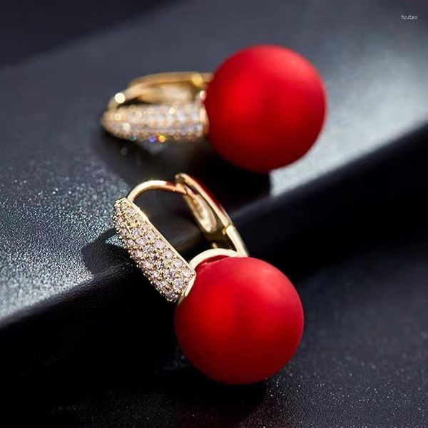 Pendientes colgantes de moda perla simulada roja CZ Bowknot dulce champán para mujeres niñas venta al por mayor gota joyería regalo