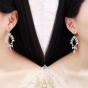 Boucles d'oreilles tendance en cristal scintillant, zircone cubique, branche d'olivier en forme de feuille, fleur pour femmes, bijoux de fête de mariage