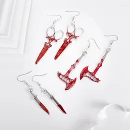 Boucles d'oreilles en pente design à la mode de rue des ciseaux de hache étangés de sang
