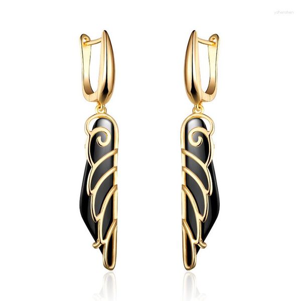 Pendientes colgantes con forma de ala para mujer, gota de cerámica blanca y negra, Color dorado y plateado, regalos de joyería