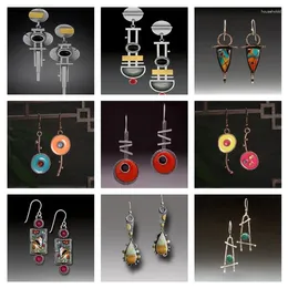 Boucles d'oreilles pendantes Tribal rondes, rouge, noir, goutte d'huile, bijoux rétro, couleur argent, métal, fait à la main, cadeau pour femmes