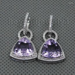 Bengelen oorbellen biljoen 11 mm echte natuurlijke paarse amethist in druppel vaste 14kt 585 witgouden diamant voor vrouwen e00127