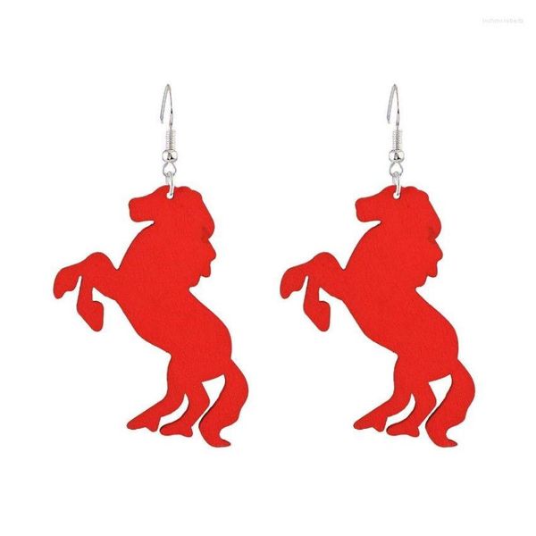 Pendientes colgantes con adorno de caballo galopante de madera Natural para mujer, joyería de animales de madera hecha a mano, venta al por mayor