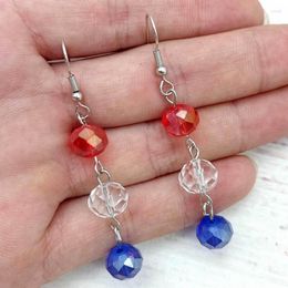 Dangle Oorbellen Triple Facet AB Glas Kristal Kralen Voor Vrouwen USA 4 Juli Rood Wit Blauw Patriottische Sieraden Groothandel