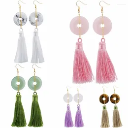 Boucles d'oreilles pendantes TUMBEELLUWA ronde beignet amulette pierre gland crochet oreille longue pour les femmes