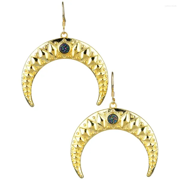 Pendientes colgantes TUMBEELLUWA con revestimiento de titanio, joyería de mujer con forma de luna creciente de Metal Druzy